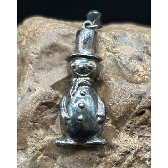 925 Snowman with Top Hat Pendant Singed TM-14 Mexico 2" 11gr - Picture 2 of 5